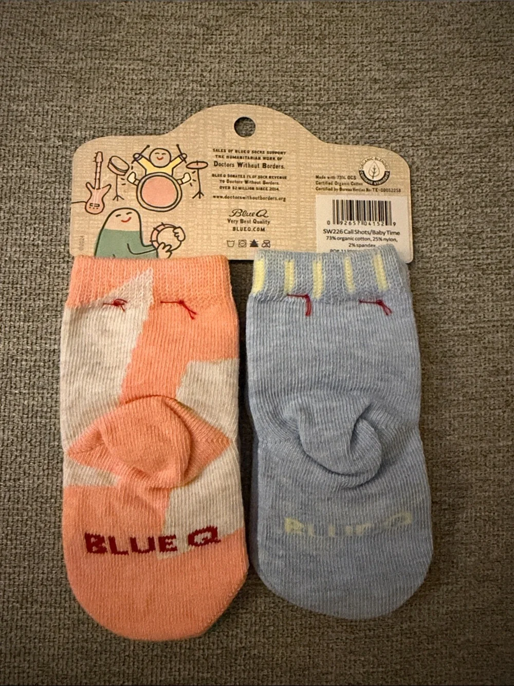 NWT Blue Q Baby Socks 2-Pack in Blue & Peach